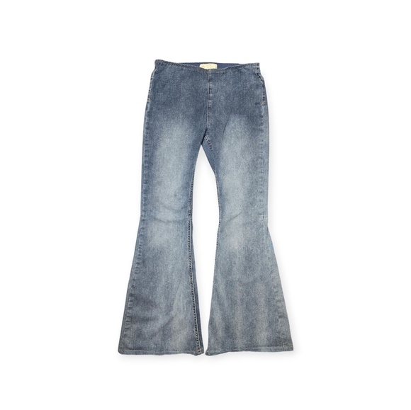 Free People Pull On Flare Jeans Medium Blue Wash Light Worn In Fade Size 30 - Picture 1 of 8